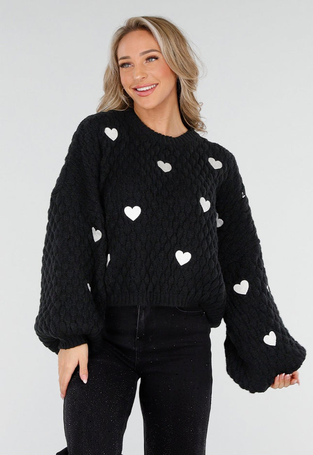 NEW011025 Zwarte Trui met Hartjes