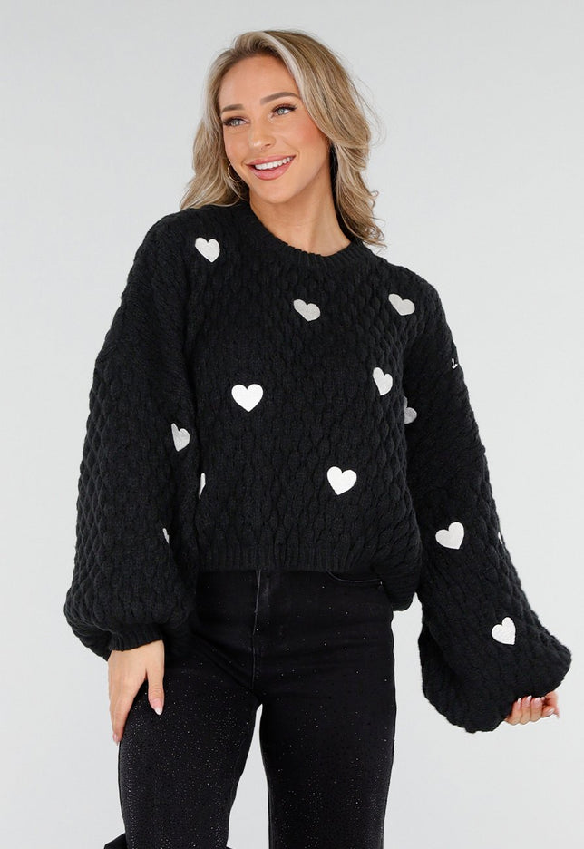 NEW011025 Zwarte Trui met Hartjes
