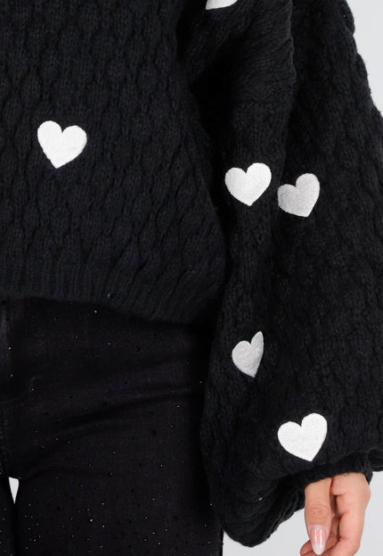 NEW011025 Zwarte Trui met Hartjes
