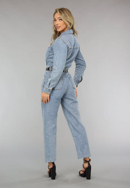 NEW0111 Blauwe Longsleeve Denim Jumpsuit