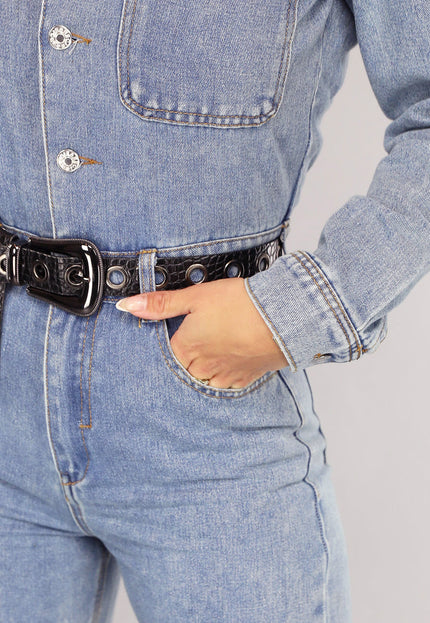 NEW0111 Blauwe Longsleeve Denim Jumpsuit