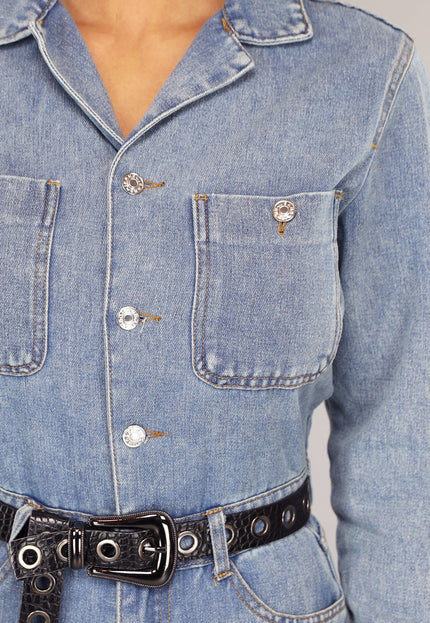 NEW0111 Blauwe Longsleeve Denim Jumpsuit