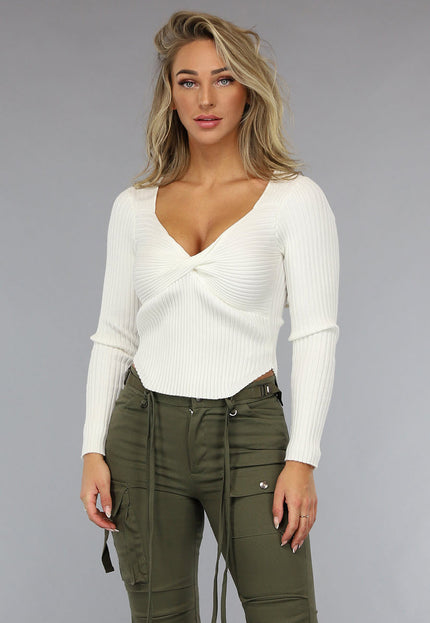 NEW0111 Longsleeve Rib Top in Gebroken Wit