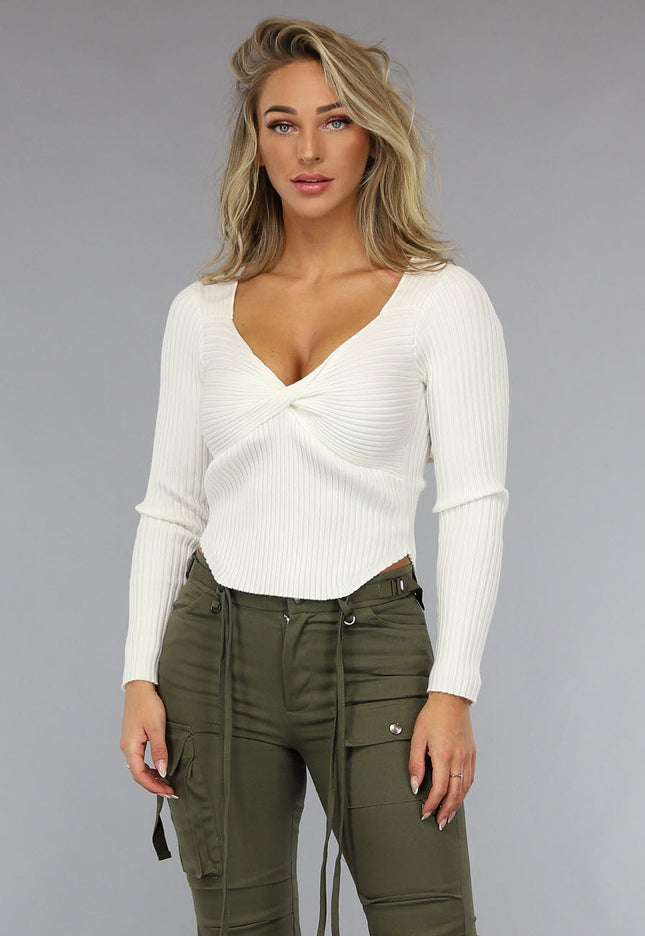 NEW0111 Longsleeve Rib Top in Gebroken Wit