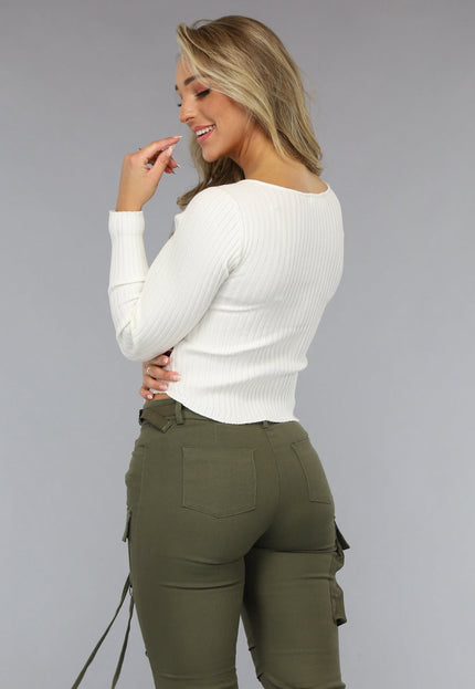NEW0111 Longsleeve Rib Top in Gebroken Wit