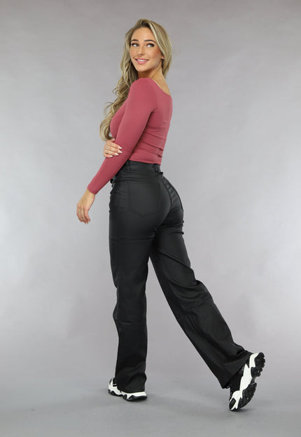 NEW0111 Oudroze Longsleeve Top met Vierkante Hals