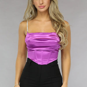 OP=OP.AV.12 Paarse Satijnen Gedrapeerde Top
