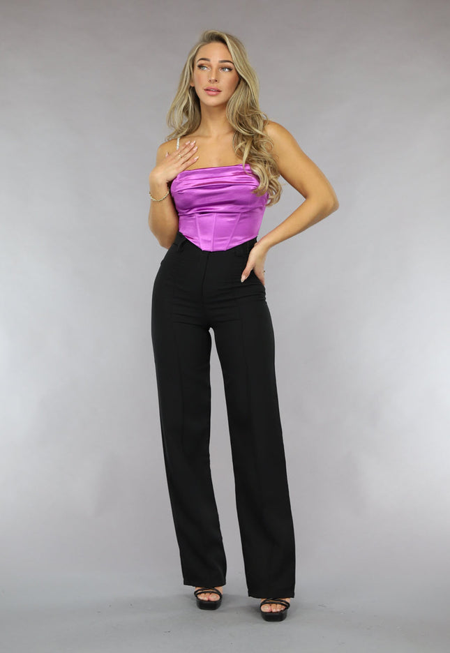 OP=OP.AV.12 Paarse Satijnen Gedrapeerde Top