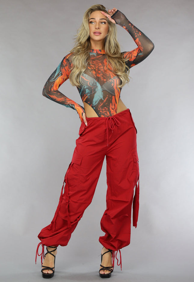 NEW0111 Rode Wijde Parachute Broek