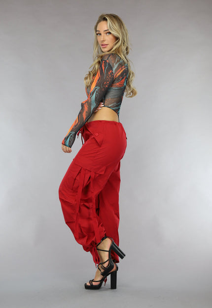 NEW0111 Rode Wijde Parachute Broek