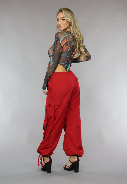 NEW0111 Rode Wijde Parachute Broek
