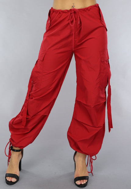 NEW0111 Rode Wijde Parachute Broek