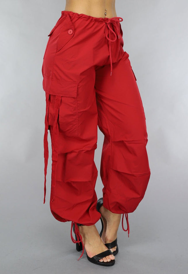 NEW0111 Rode Wijde Parachute Broek