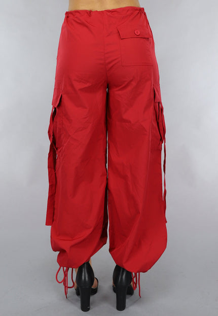 NEW0111 Rode Wijde Parachute Broek