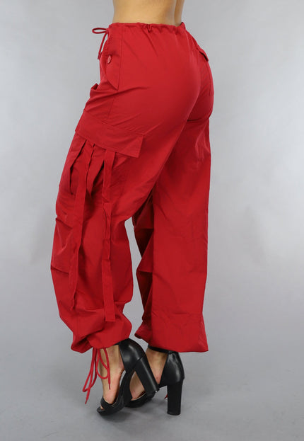 NEW0111 Rode Wijde Parachute Broek
