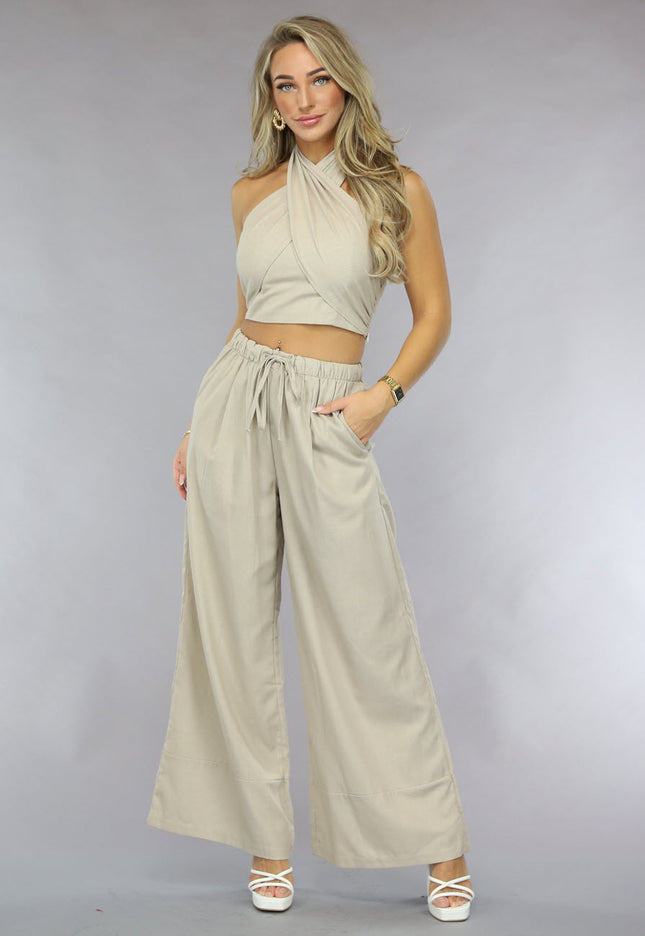 NEW0111 Wide Leg Linnenlook Broek
