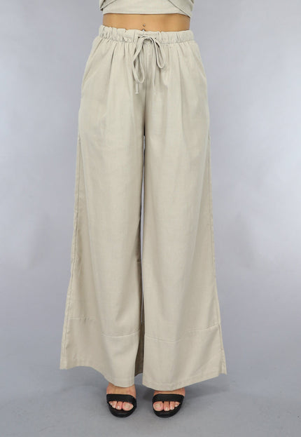 NEW0111 Wide Leg Linnenlook Broek