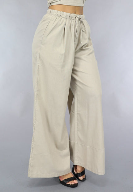 NEW0111 Wide Leg Linnenlook Broek