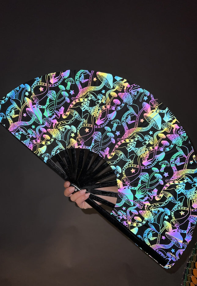 NEW0111 XXL Waaier met Reflecterende Paddenstoelen Print