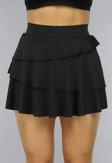 NEW0111 Zwart Gelaagd Sport Rokje met Ingewerkt Broekje