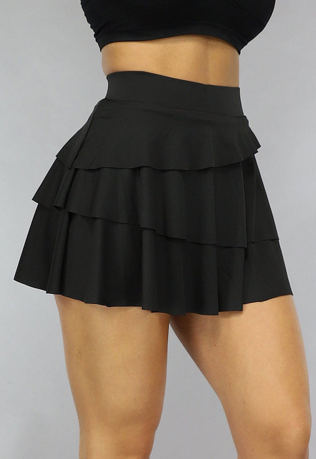 NEW0111 Zwart Gelaagd Sport Rokje met Ingewerkt Broekje