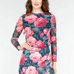 NEW020425 Bloemenprint Two-piece met Lange Mouwen en Skort