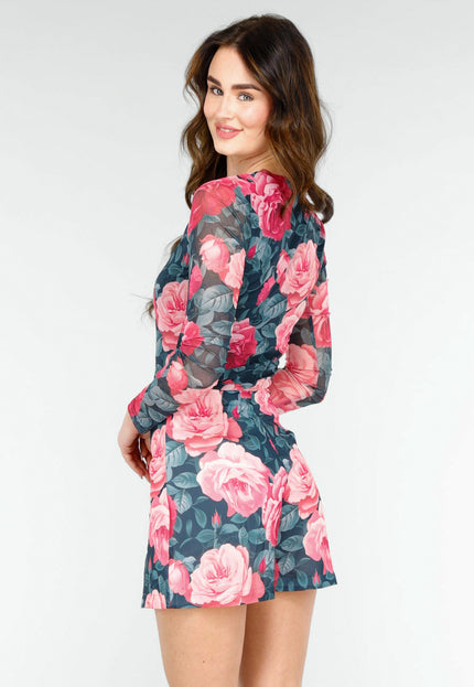 NEW020425 Bloemenprint Two-piece met Lange Mouwen en Skort