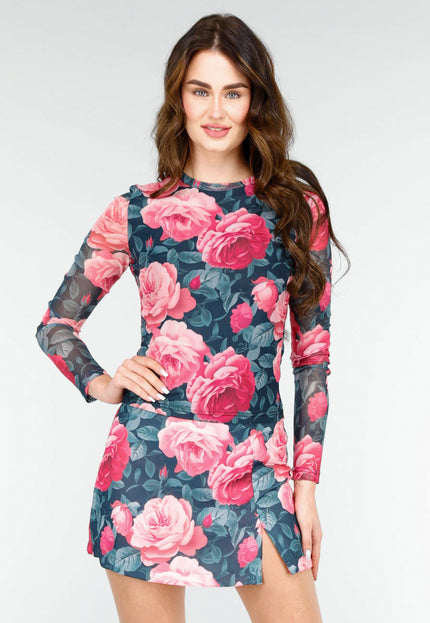 NEW020425 Bloemenprint Two-piece met Lange Mouwen en Skort