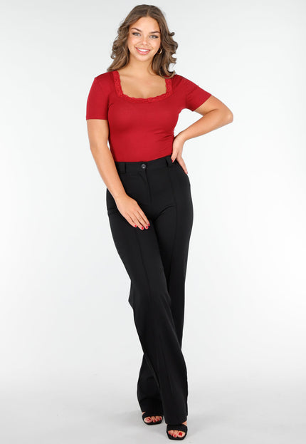 NEW020425 Bordeauxrood T-Shirt met Kant