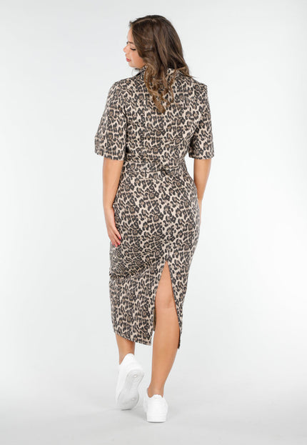 NEW020425 Denim Beige Luipaardprint Two-piece met Midi Rok