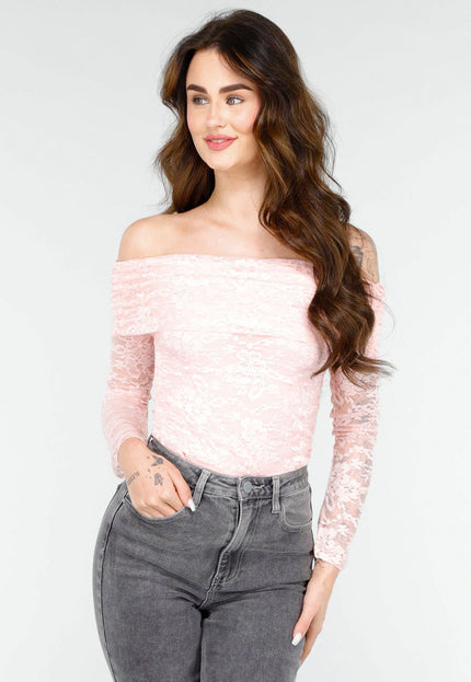 OP=OP.02.NL Elegante Roze Off-Shoulder Lace Body
