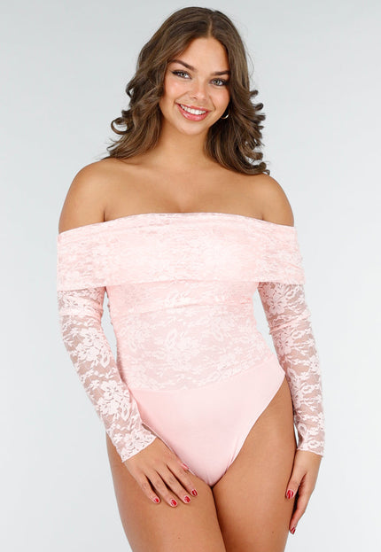 OP=OP.02.NL Elegante Roze Off-Shoulder Lace Body