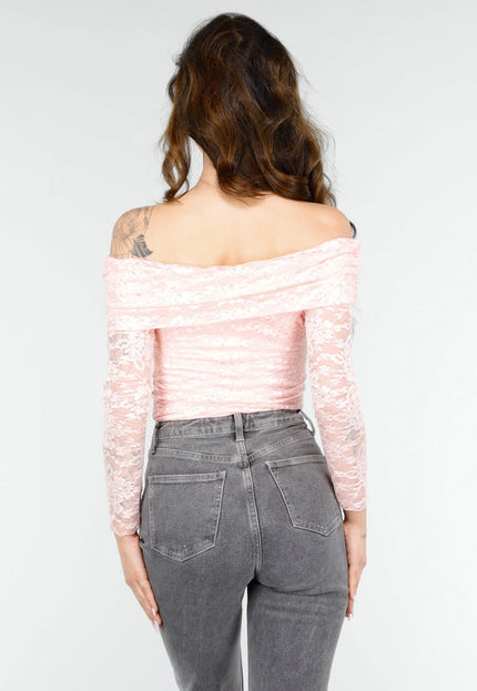 OP=OP.02.NL Elegante Roze Off-Shoulder Lace Body