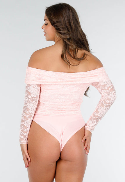 OP=OP.02.NL Elegante Roze Off-Shoulder Lace Body