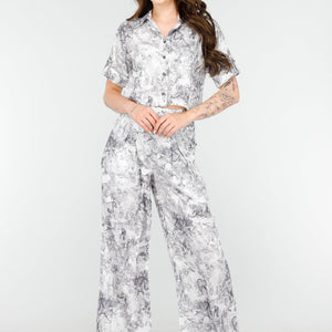 NEW020425 Elegante Two Piece Set in Zwart-Wit Print