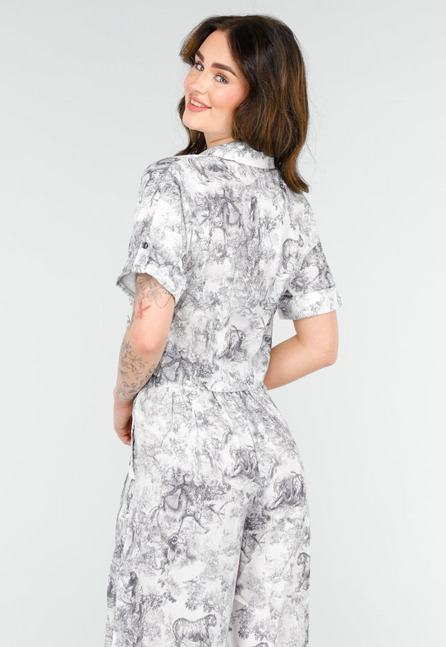 NEW020425 Elegante Two Piece Set in Zwart-Wit Print