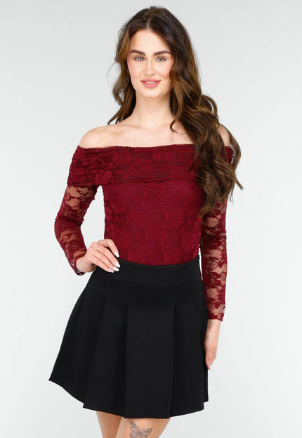 OP=OP.02.NL Kanten Body met Lange Mouwen in Bordeaux