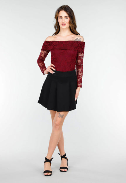 OP=OP.02.NL Kanten Body met Lange Mouwen in Bordeaux