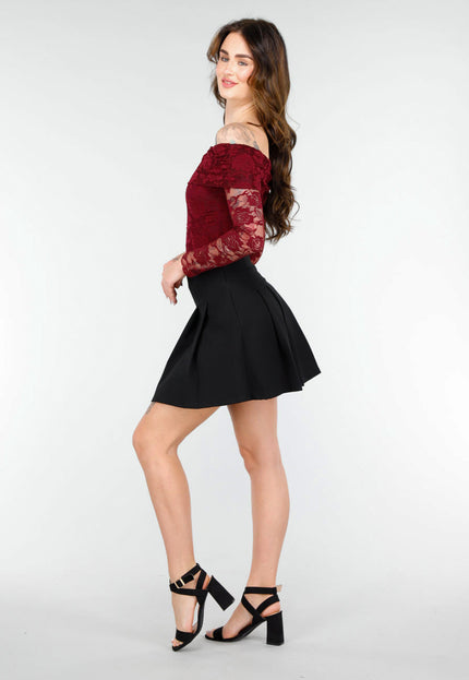 OP=OP.02.NL Kanten Body met Lange Mouwen in Bordeaux