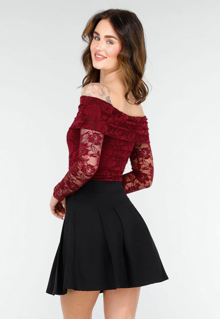 OP=OP.02.NL Kanten Body met Lange Mouwen in Bordeaux