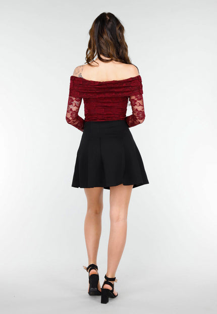 OP=OP.02.NL Kanten Body met Lange Mouwen in Bordeaux