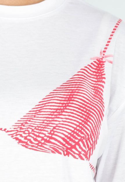 NEW020425 Katoenen Wit T-Shirt met Rode Bikini Print