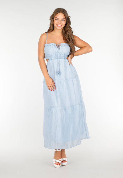 NEW020425 Lichtblauwe Maxi Jurk met Spaghettibandjes