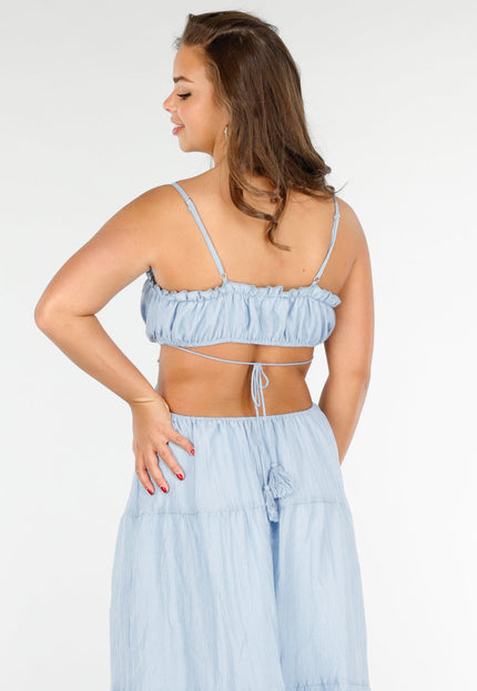 NEW020425 Lichtblauwe Maxi Jurk met Spaghettibandjes