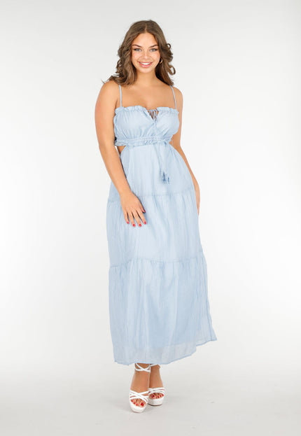 NEW020425 Lichtblauwe Maxi Jurk met Spaghettibandjes
