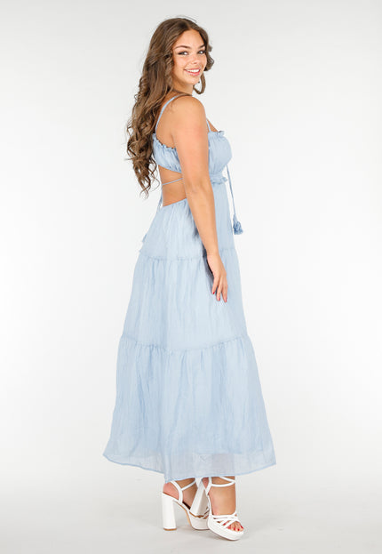 NEW020425 Lichtblauwe Maxi Jurk met Spaghettibandjes