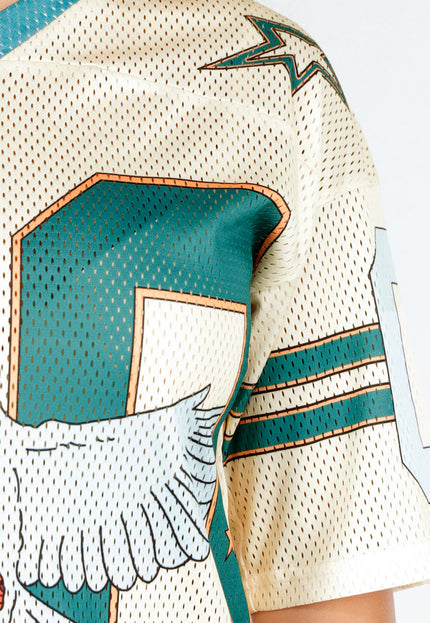 NEW020425 Oversized Baseball Jersey met Vogel Print