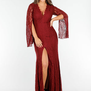 NEW020425 Rode Lange Jurk van Kant