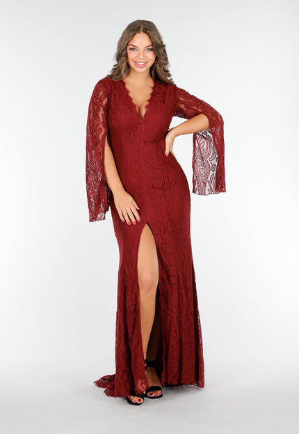 NEW020425 Rode Lange Jurk van Kant