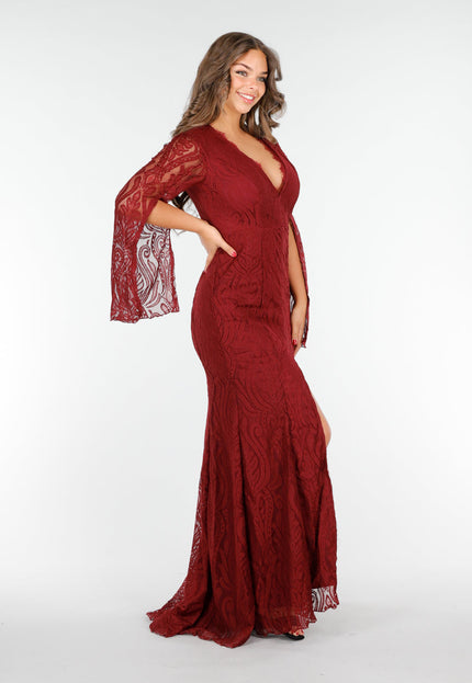 NEW020425 Rode Lange Jurk van Kant